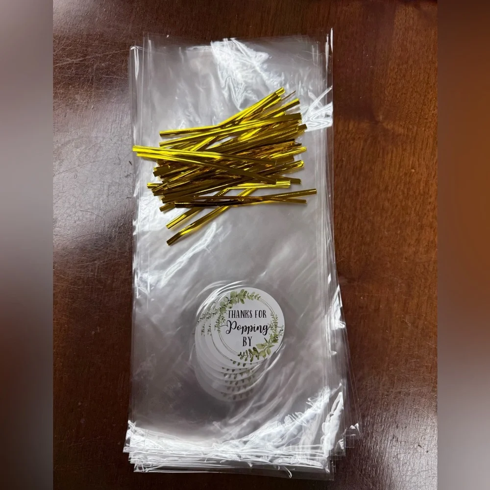 Clear Party Favor Bags with Gold Ties
